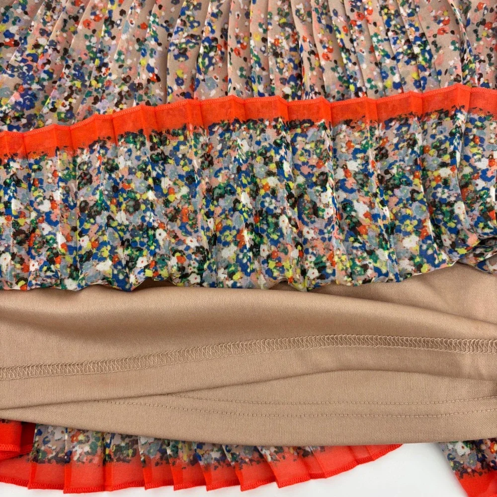 American Eagle Outfitters Floral Pleated Mini Skirt Braided Waist‎ Orange Hem 10